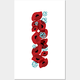 Red poppies with aqua accents Posters and Art